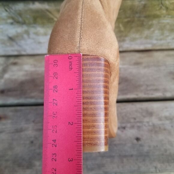 Vintage 90s y2k Candies Bratz Camel Tan Faux Suede Chunky Heel Sock Tall Boots 7 - Picture 9 of 12